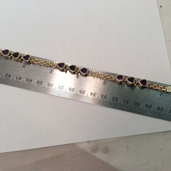 14k Solid Yellow Gold Bismark  Bizmark Heart CZ Purple Green Lady Bracelet 15.8g - Picture 9 of 9